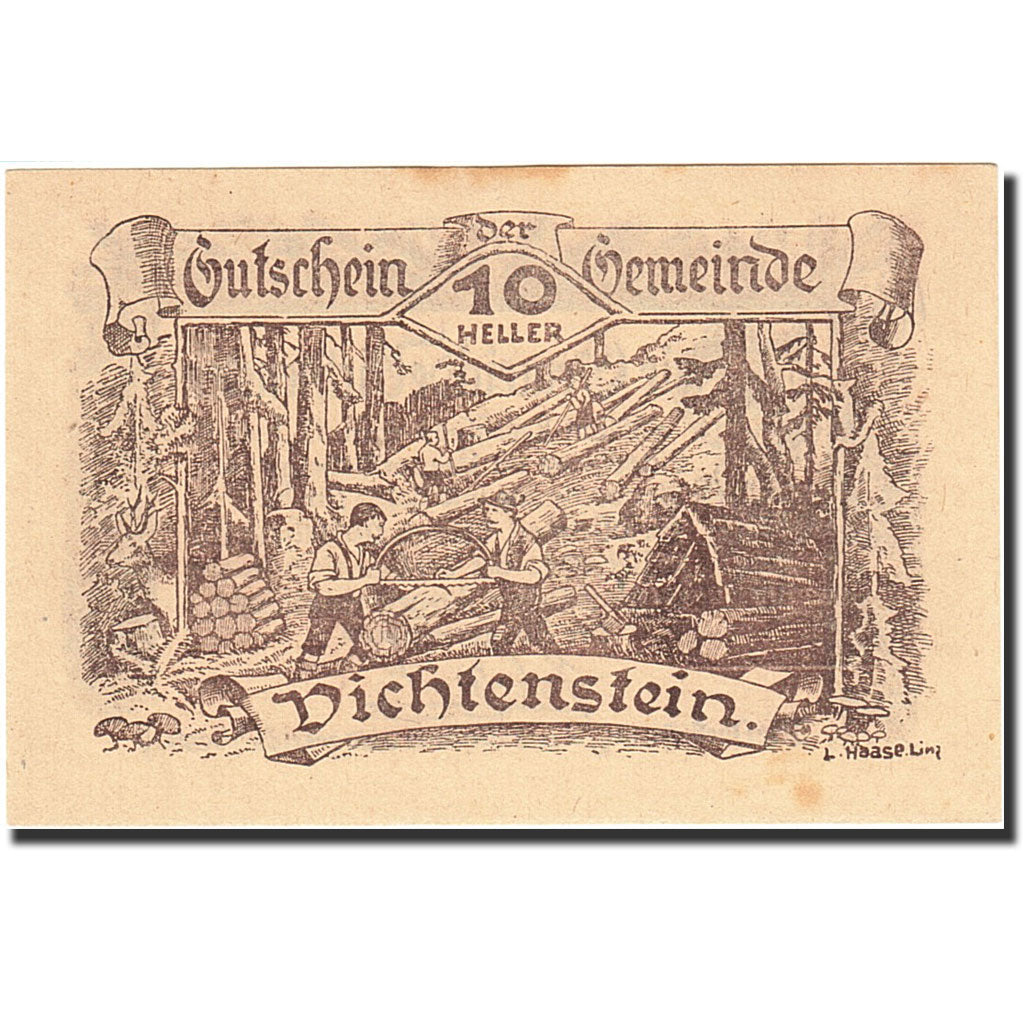 Banknote, Austria, Liechtenstein, 10 Heller, bûcheron, 1920, 1920-12-31