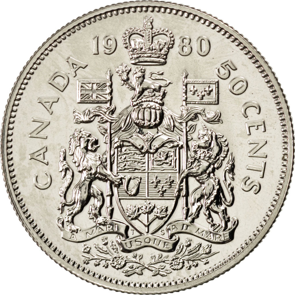 CANADA, 50 Cents, 1980, Royal Canadian Mint, KM #75.3, MS(65-70), Nickel,...