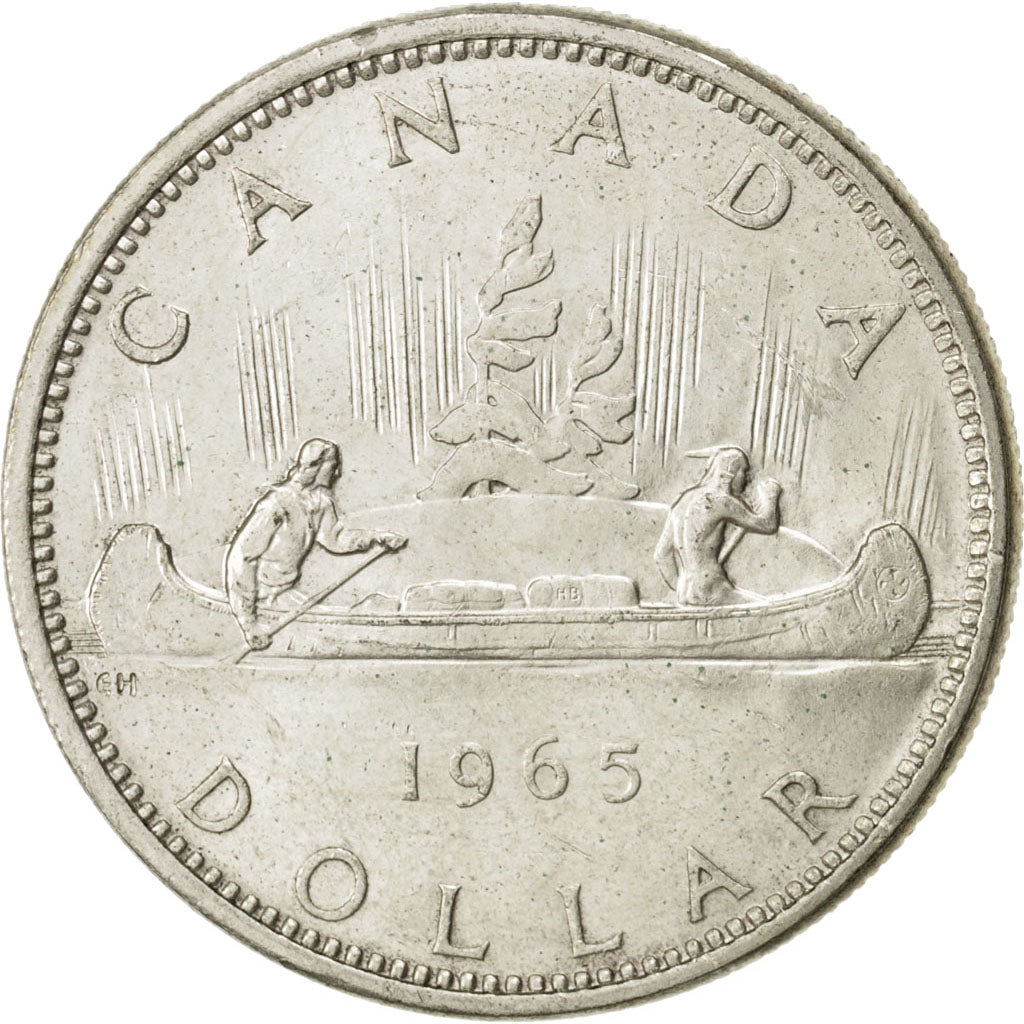 CANADA, Dollar, 1965, Royal Canadian Mint, KM #64.1, AU(55-58), Silver, 36,...