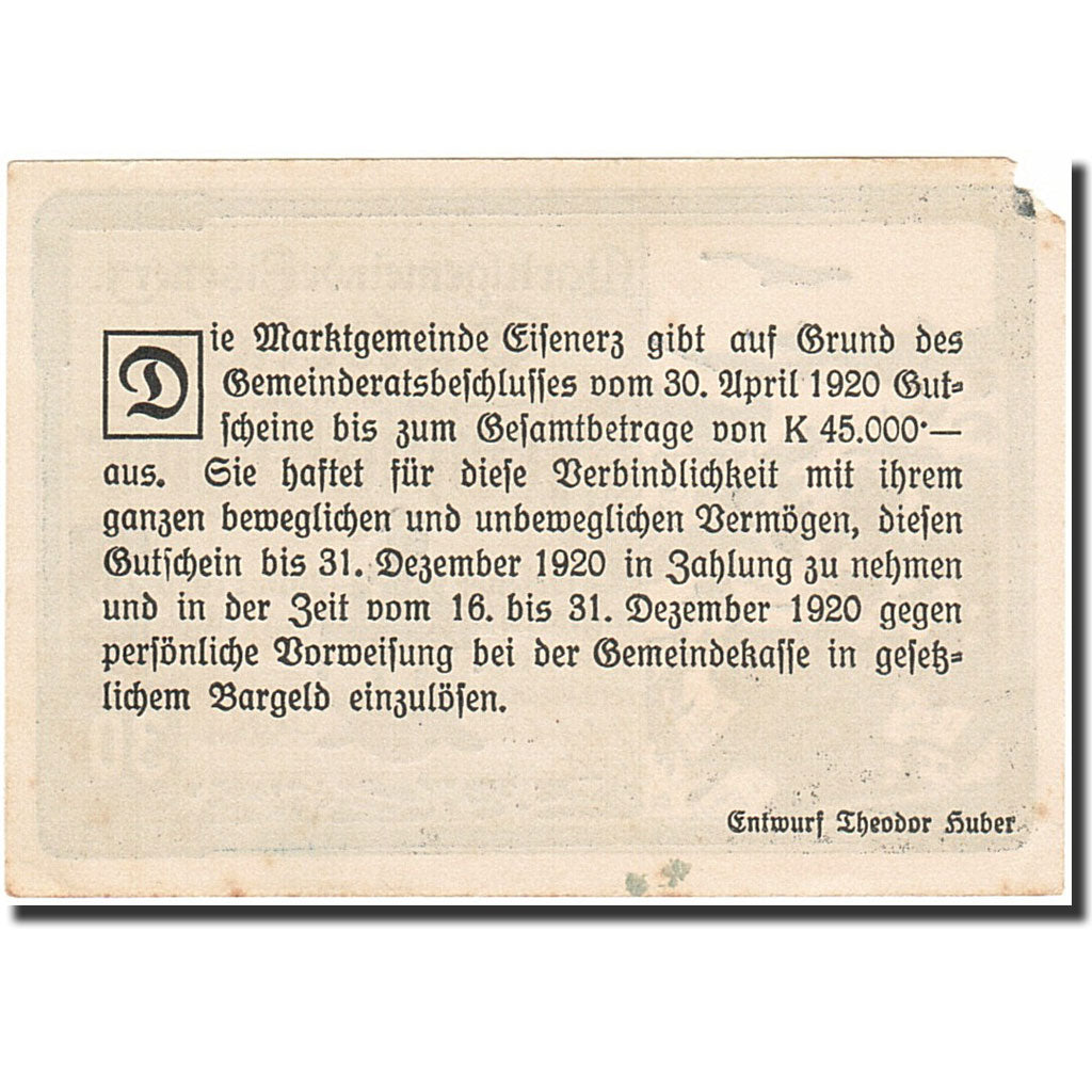 Banknote, Austria, Eisenerz, 30 Heller, village, 1920, 1920-12-31, EF(40-45)