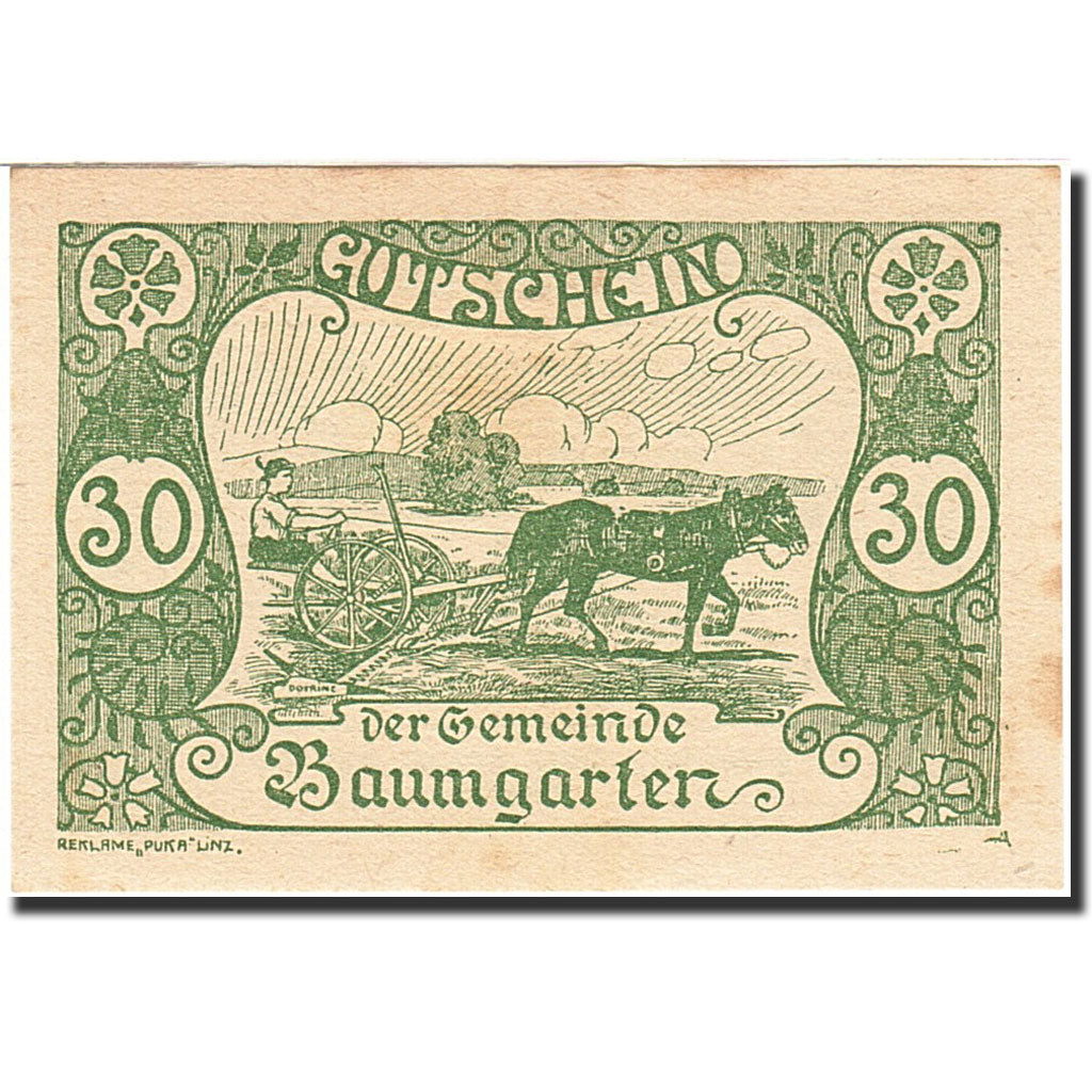 Banknote, Austria, Baumgarten, 25 Heller, agriculteur, 1921, 1921-02-28, UNC(63)