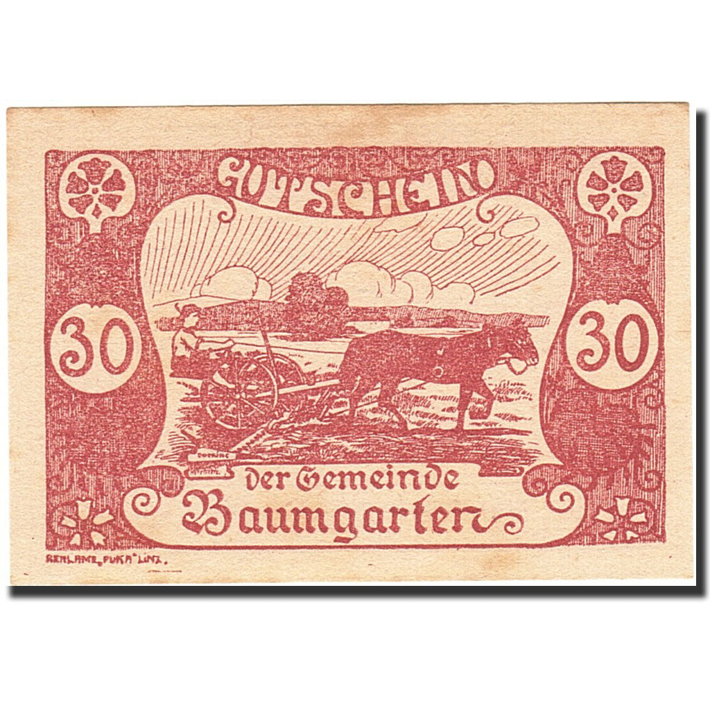 Banknote, Austria, Baumgarten, 25 Heller, agriculteur, 1921, 1921-02-28