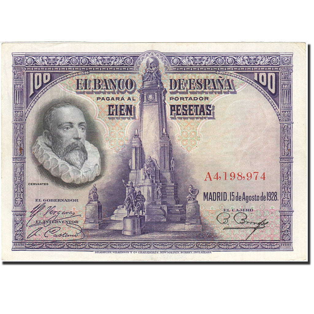 Banknote, Spain, 100 Pesetas, 1928, 1928-08-15, KM:76a, AU(50-53)
