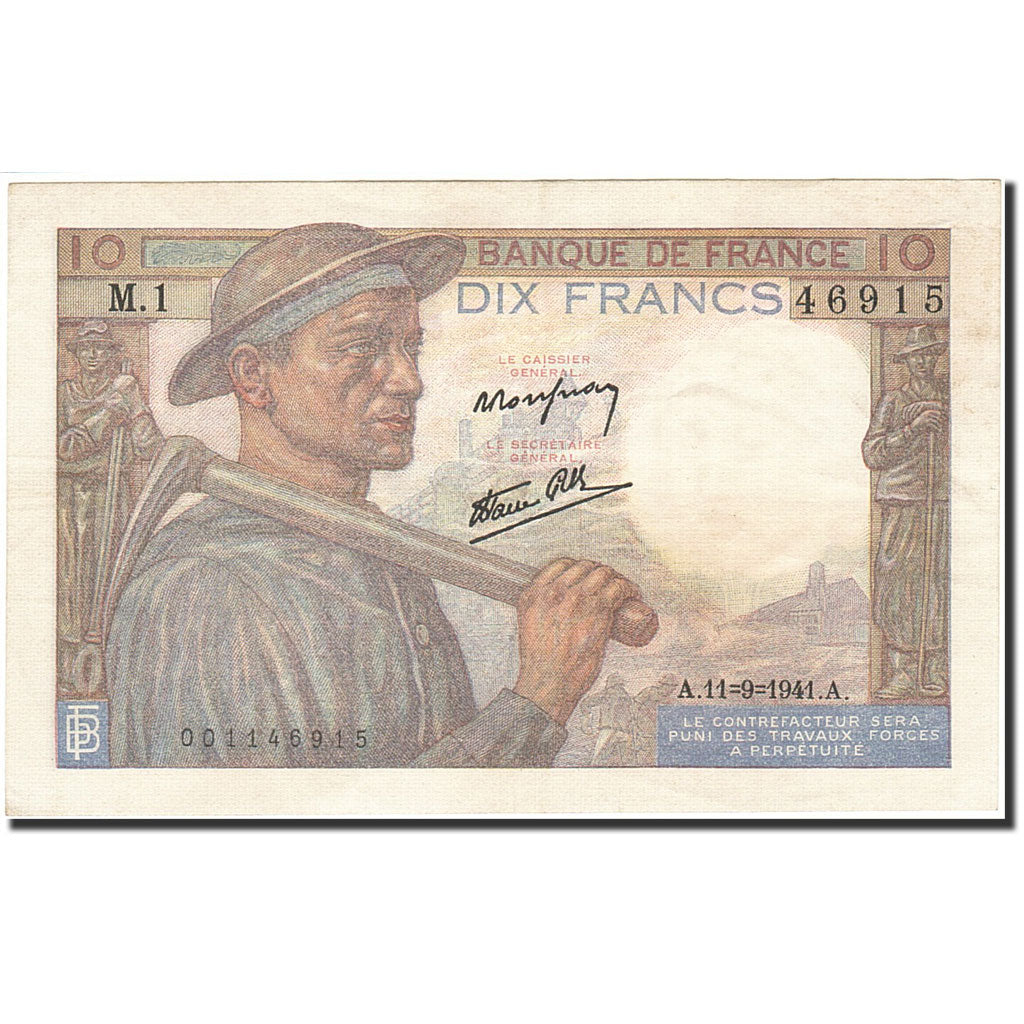 France, 10 Francs, 1941, 1941-09-11, AU(55-58), Fayette:8.1, KM:99a