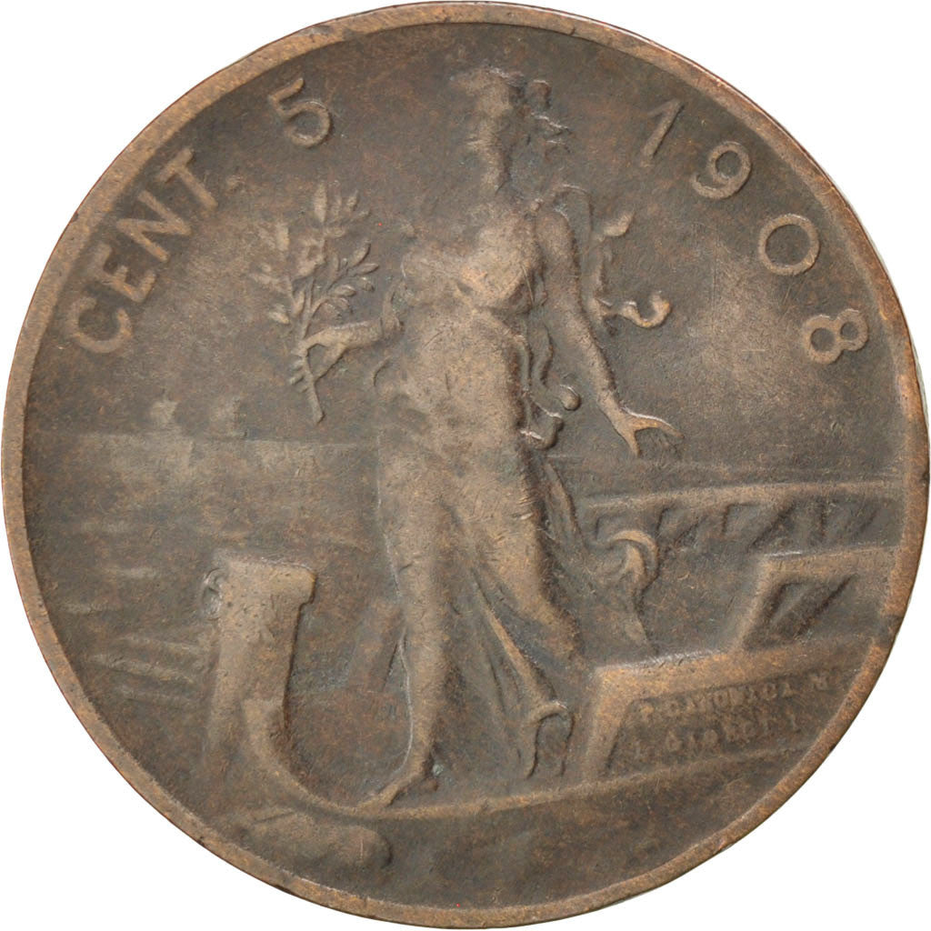 Coin, Italy, Vittorio Emanuele III, 5 Centesimi, 1908, Rome, VF(30-35), Bronze