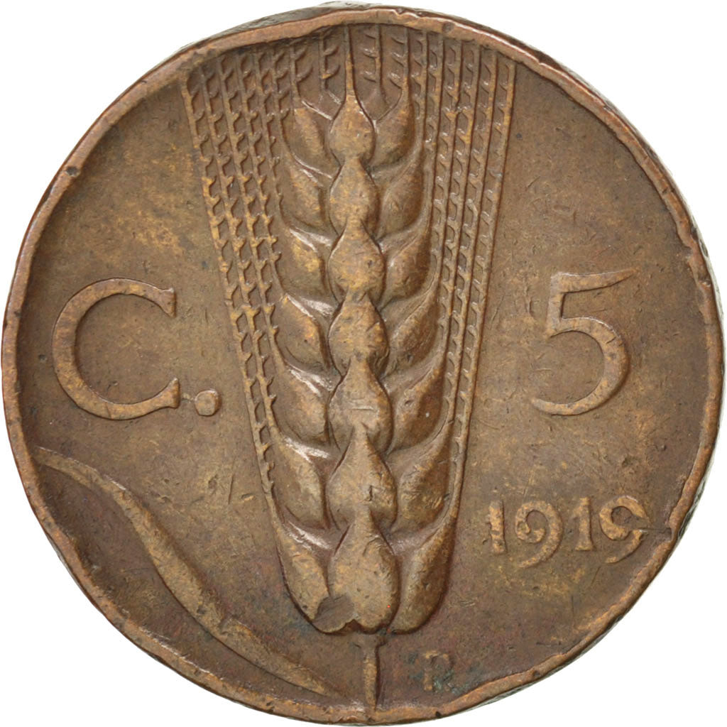 ITALY, 5 Centesimi, 1919, Rome, KM #59, VF(20-25), Bronze, 19.8, 3.22