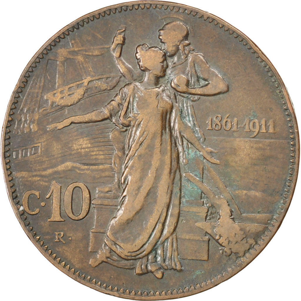 ITALY, 10 Centesimi, 1911, Rome, KM #51, VF(30-35), Bronze, 30.13, 9.89