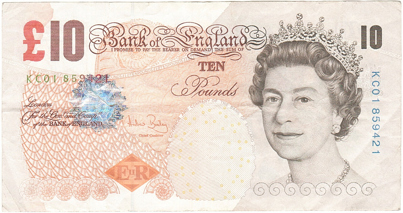 Banknote, Great Britain, 10 Pounds, 1999-2000, 2004, KM:389c, EF(40-45)