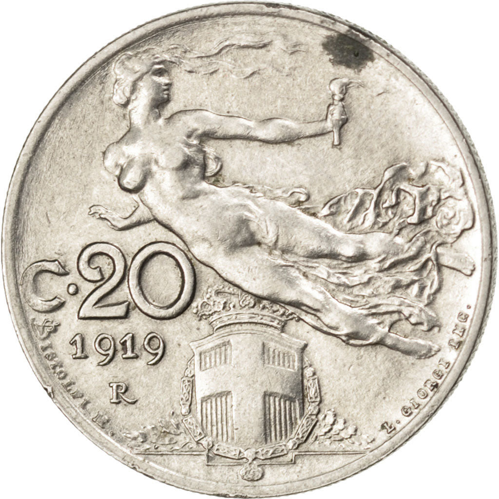 ITALY, 20 Centesimi, 1919, Rome, KM #44, EF(40-45), Nickel, 21.5, 4.04