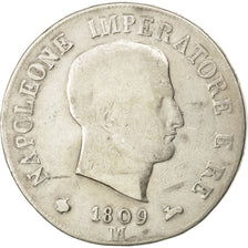 ITALIAN STATES, 5 Lire, 1809, Milan, KM #10.1, VF(20-25), Silver, 24.65