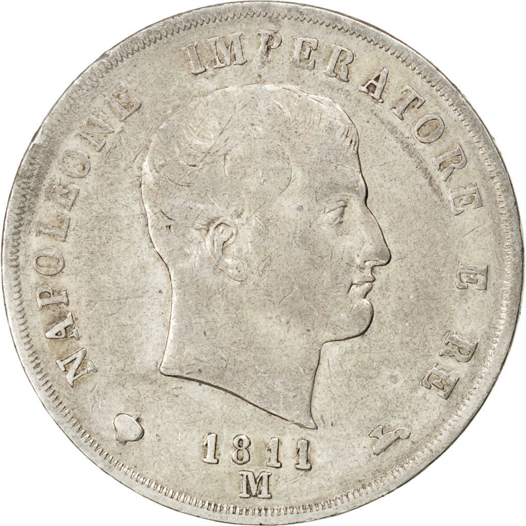 ITALIAN STATES, 5 Lire, 1811, Milan, KM #10.4, EF(40-45), Silver, 24.81