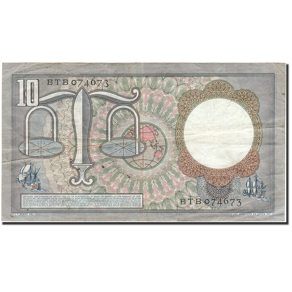 Geldschein, Niederlande, 10 Gulden, 1953-1956, 1953-03-23, KM:85, SS