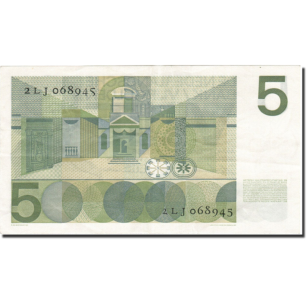 Banknote, Netherlands, 5 Gulden, 1966-1972, 1966-04-26, KM:90a, AU(55-58)
