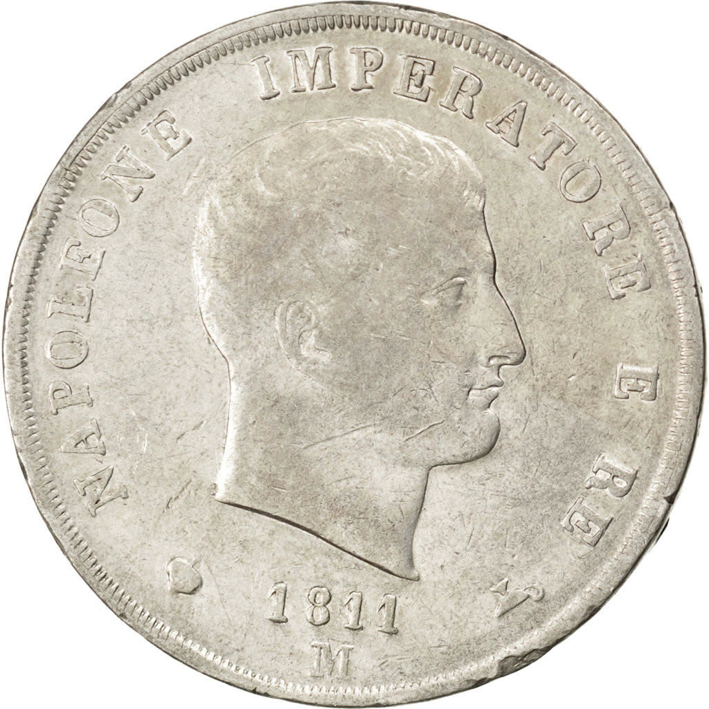 ITALIAN STATES, 5 Lire, 1811, Milan, KM #10.4, VF(30-35), Silver, 24.78