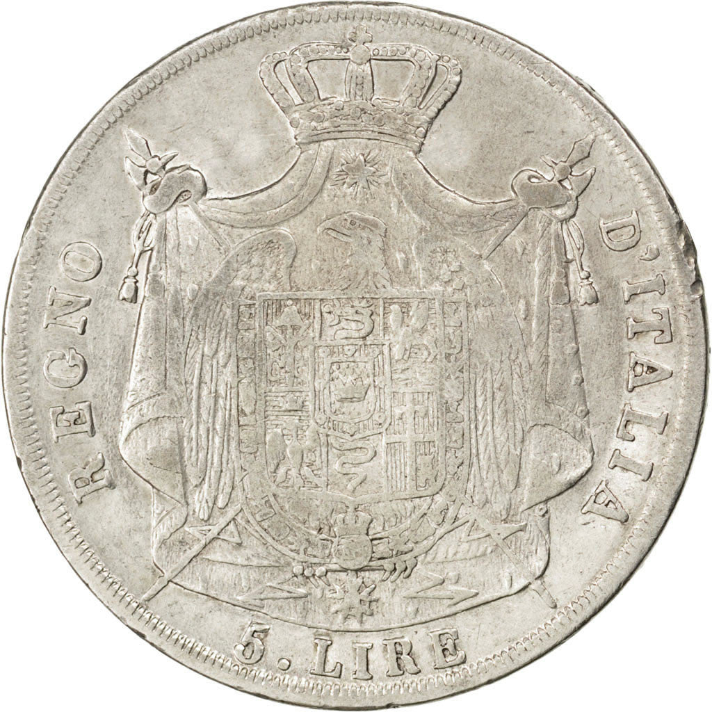 ITALIAN STATES, 5 Lire, 1811, Milan, KM #10.4, VF(30-35), Silver, 24.78