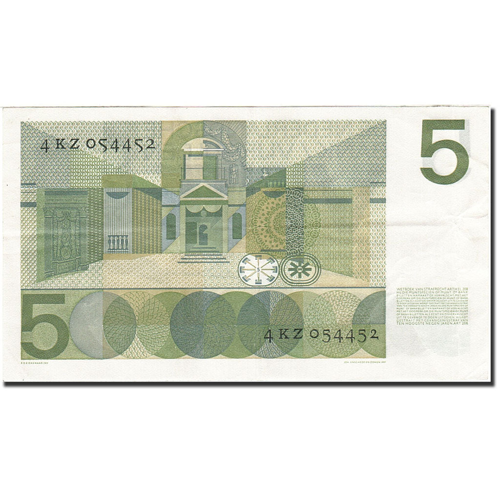 Banknote, Netherlands, 5 Gulden, 1966-1972, 1966-04-26, KM:90a, UNC(60-62)