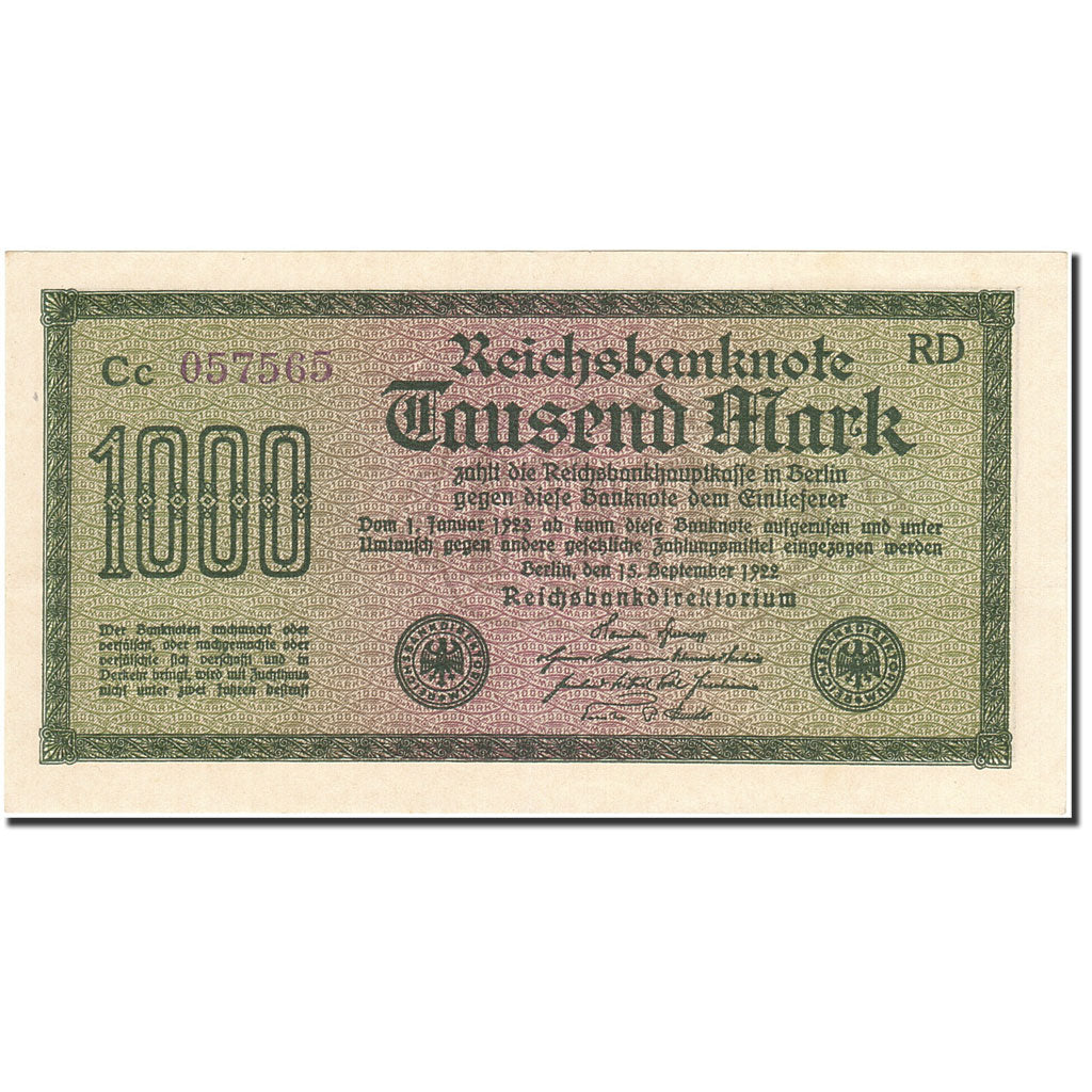 Banknote, Germany, 1000 Mark, 1922, 1922-09-15, KM:76d, UNC(60-62)