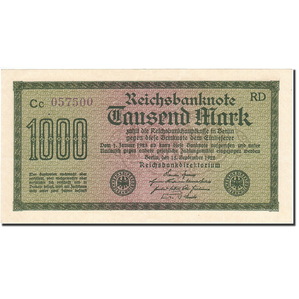 Banknote, Germany, 1000 Mark, 1922, 1922-09-15, KM:76d, UNC(60-62)