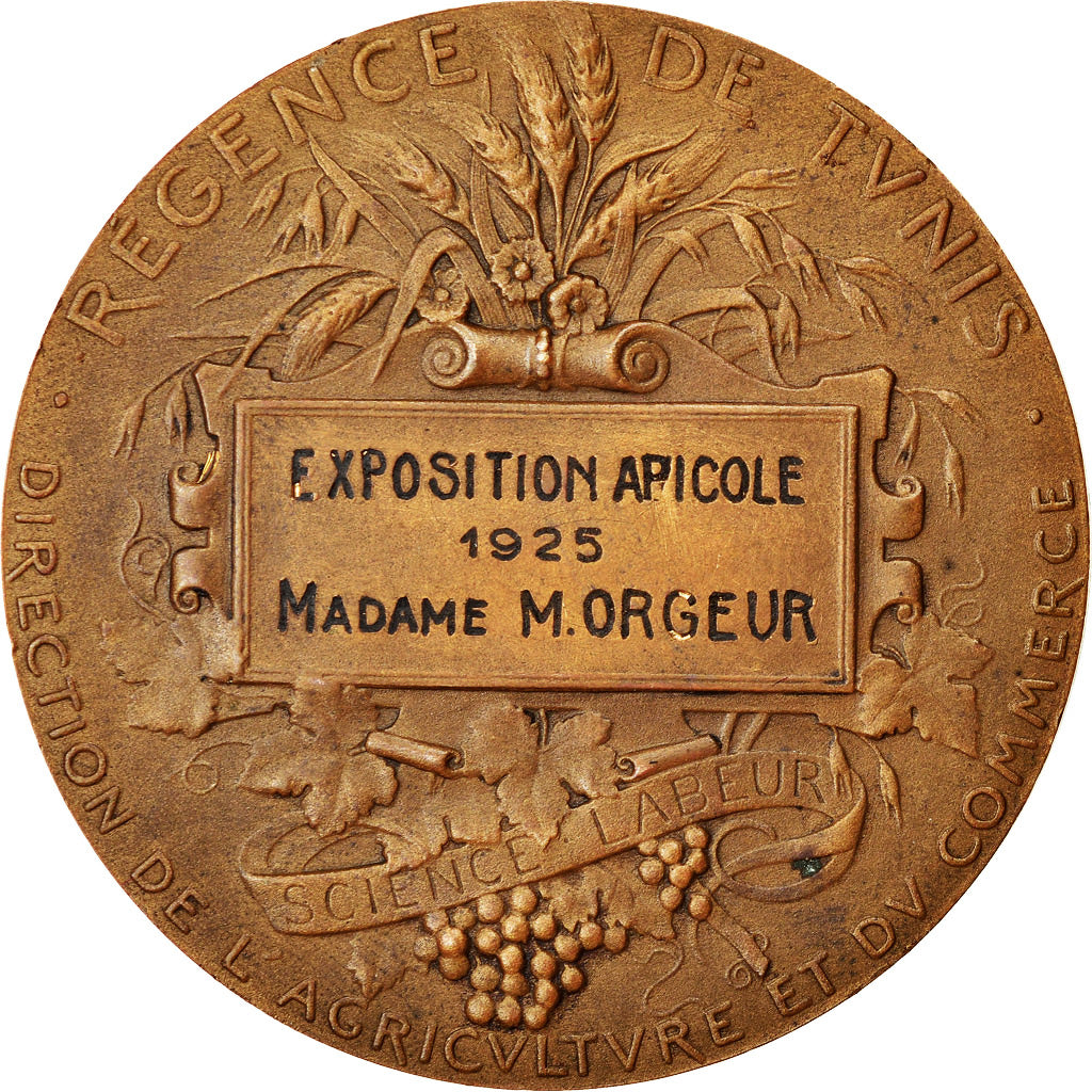France, Medal, Exposition Apicole, Protectorat Français, Tunis, 1925, Dubois.A