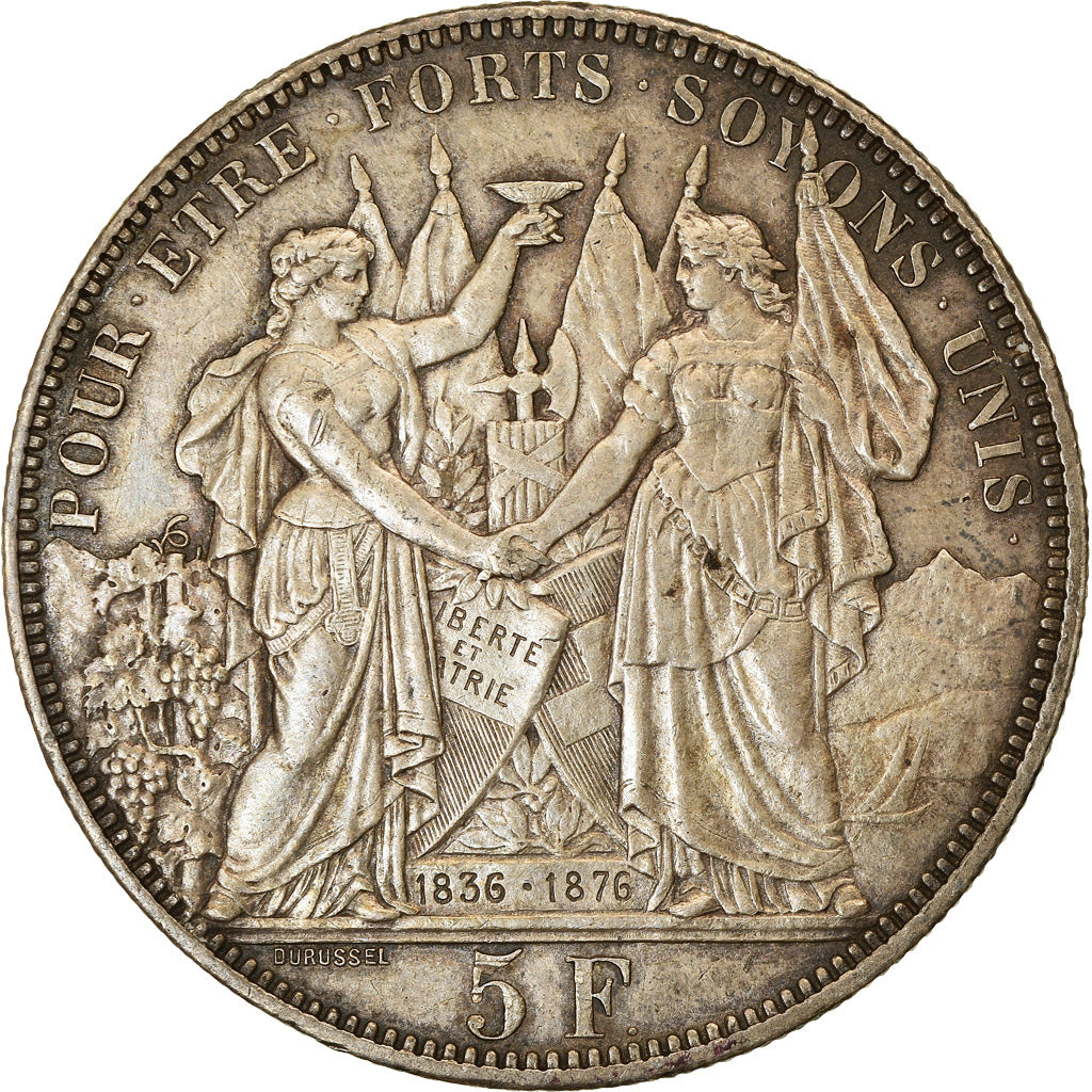 Coin, Switzerland, 5 Francs, 1876, EF(40-45), Silver, KM:S13