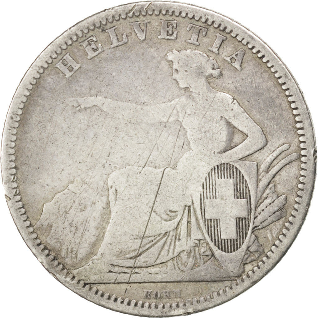 SWITZERLAND, Franc, 1861, Bern, KM #9a, AU(50-53), Silver, 4.71