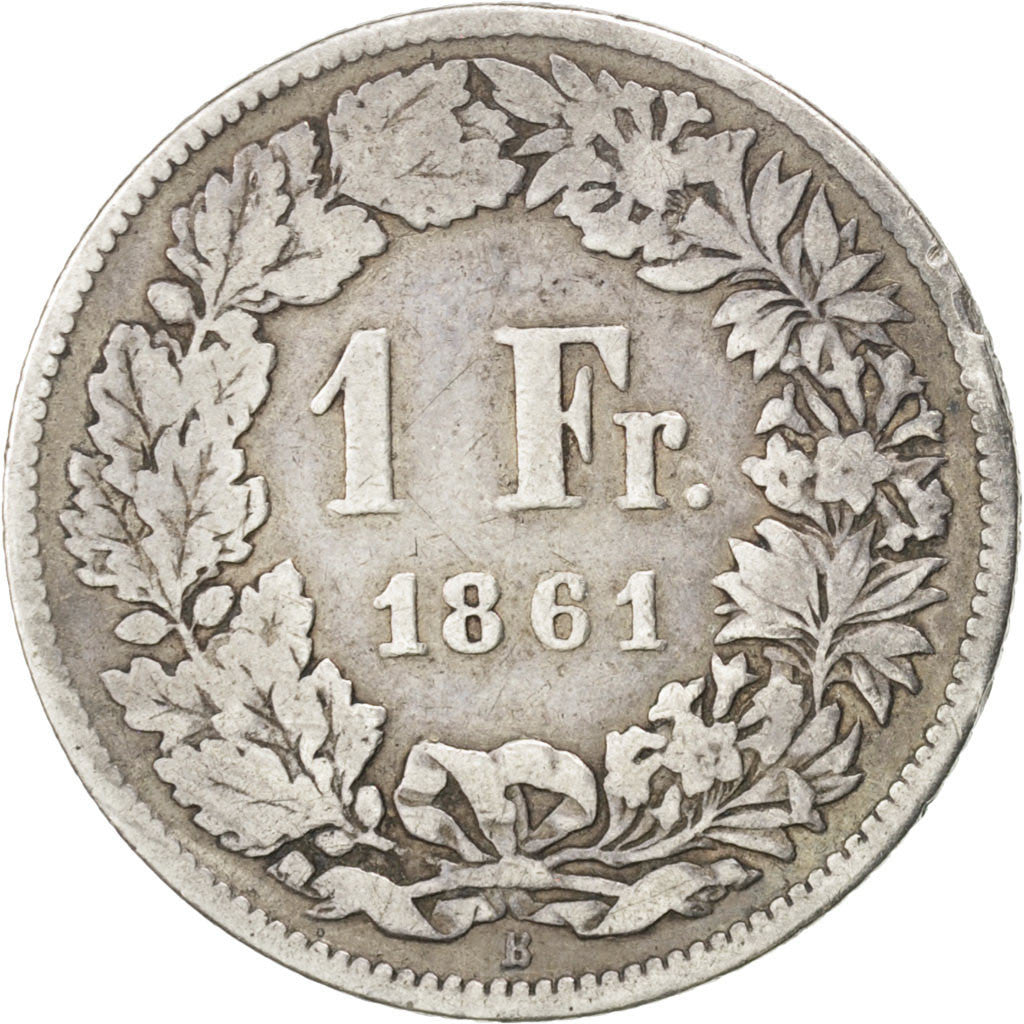 SWITZERLAND, Franc, 1861, Bern, KM #9a, AU(50-53), Silver, 4.71