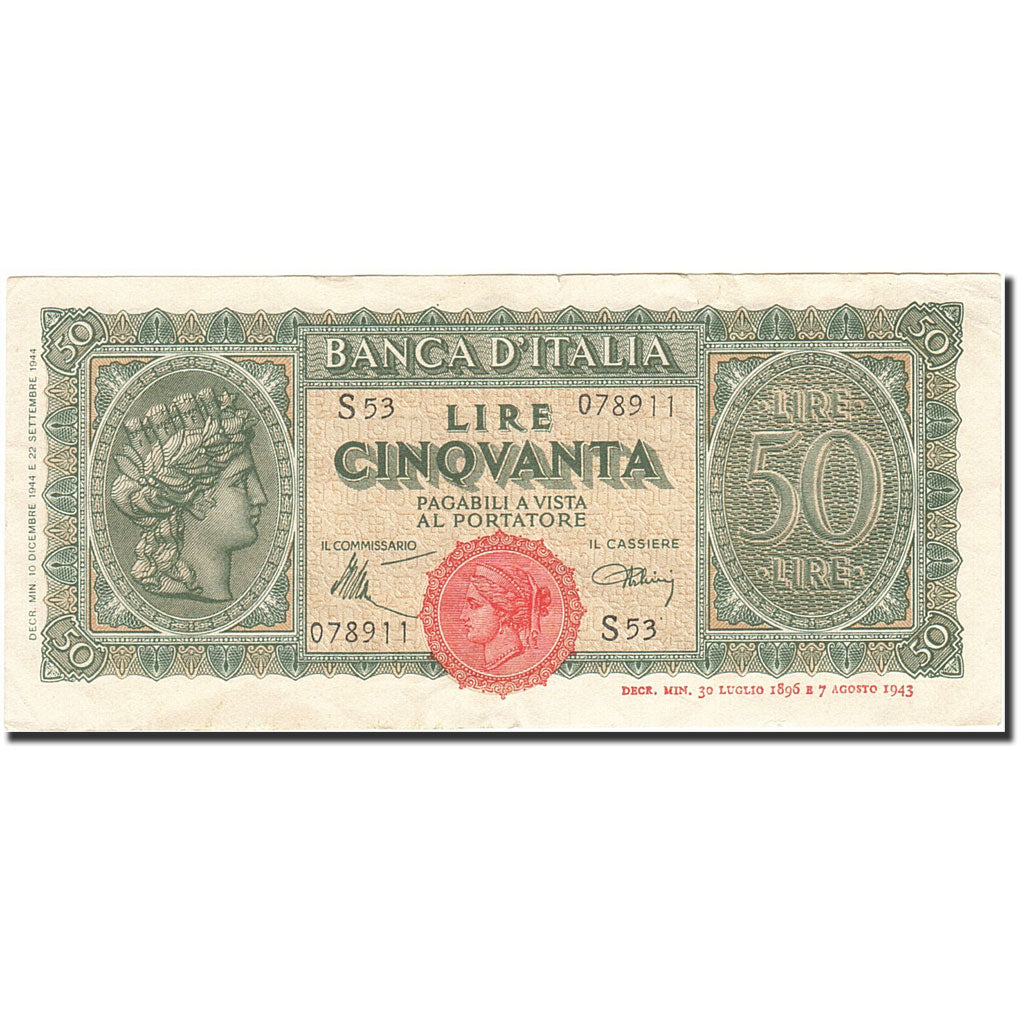 Banknote, Italy, 50 Lire, 1944, 1944-12-10, KM:74a, EF(40-45)