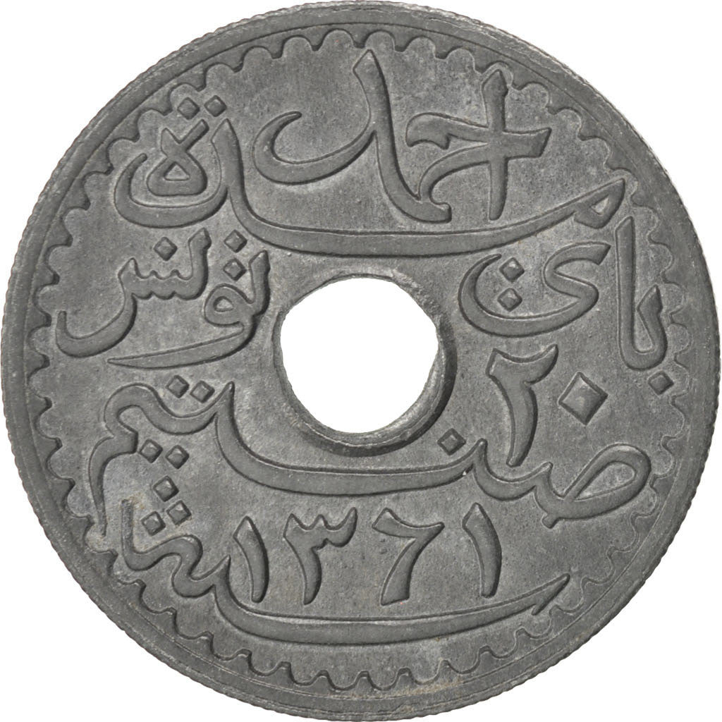 Coin, Tunisia, Ahmad Pasha Bey, 20 Centimes, 1942, Paris, AU(55-58), Zinc