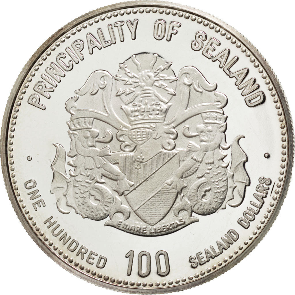 SEALAND, 100 Dollars, 1990, KM #6, MS(63), Silver, 38.6, 31.01