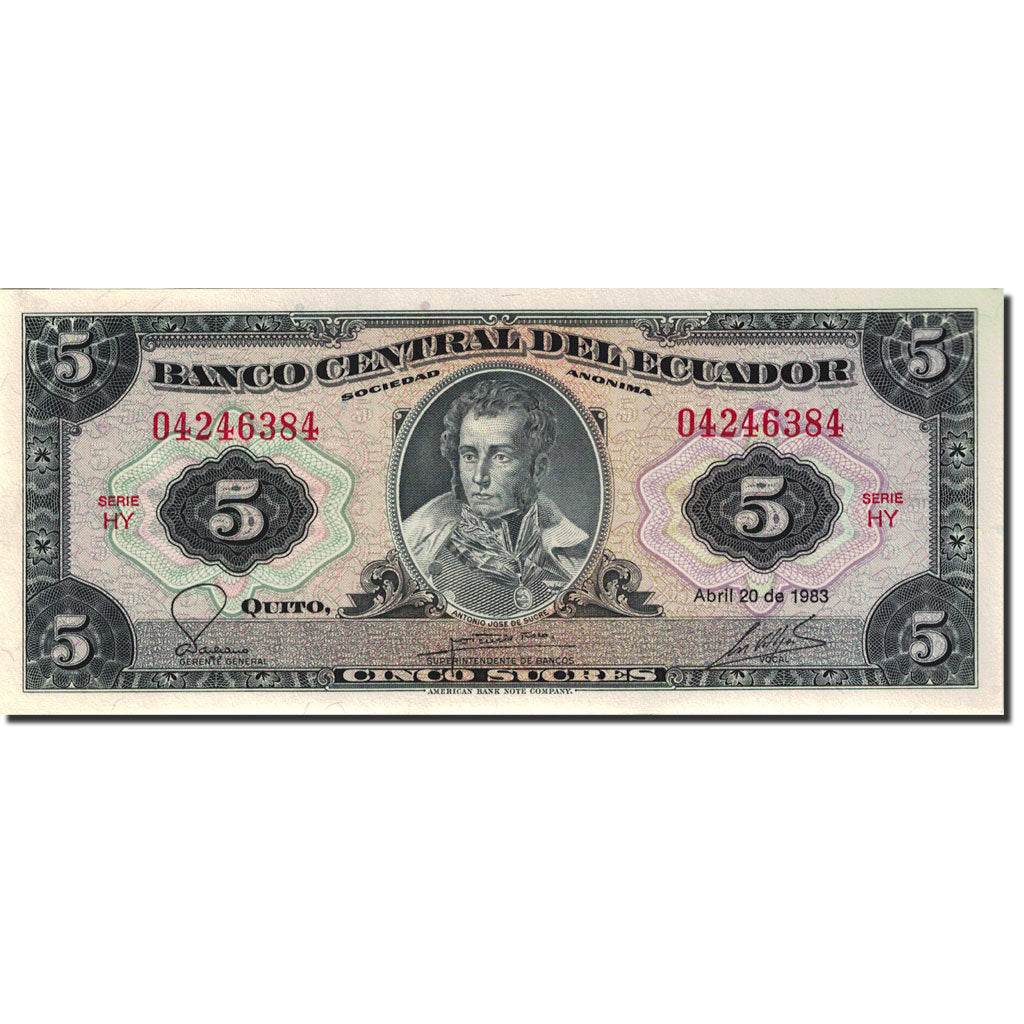 Banknote, Ecuador, 5 Sucres, 1975-1980, 1983-04-20, KM:108b, UNC(63)