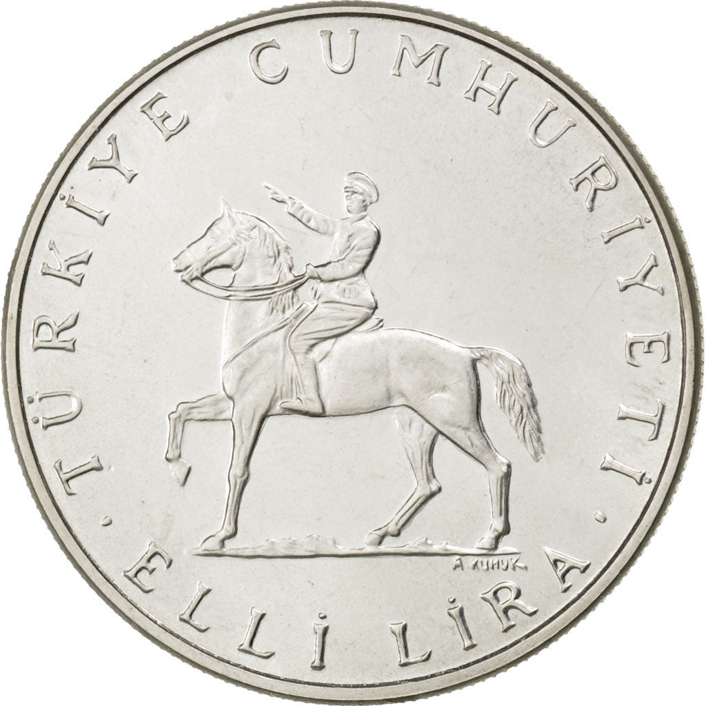 TURKEY, 50 Lira, 1972, KM #901, MS(63), Silver, 34, 19.85