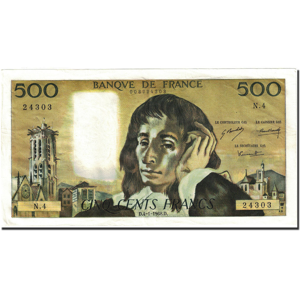 France, 500 Francs, 500 F 1968-1993 ''Pascal'', 1968, 1968-01-04, AU(55-58)