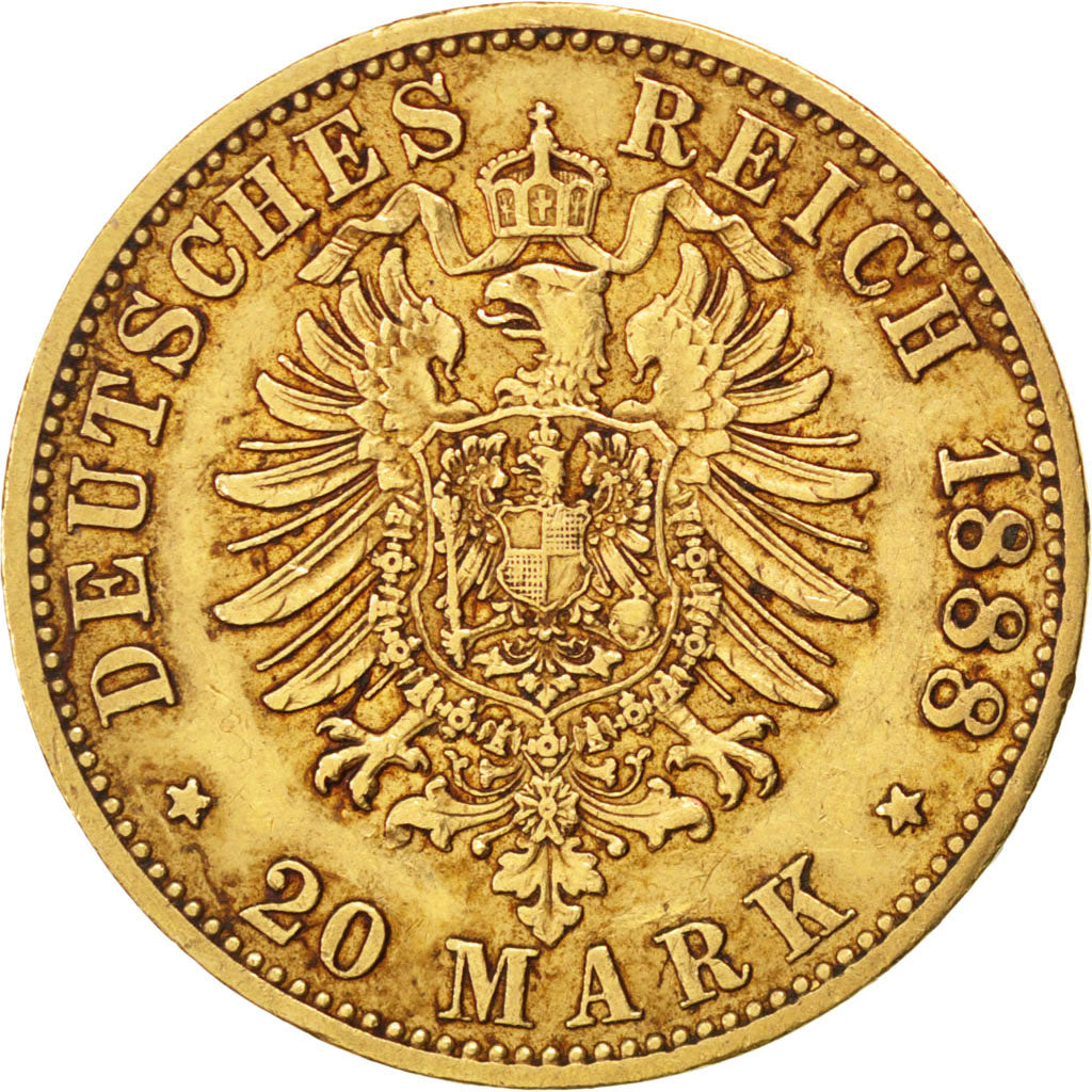 Germany, 20 Mark, 1888, Berlin, KM #515, EF(40-45), Gold, 7.92