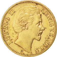 Münze, Deutsch Staaten, BAVARIA, Ludwig II, 20 Mark, 1872, Munich, SS+, Gold