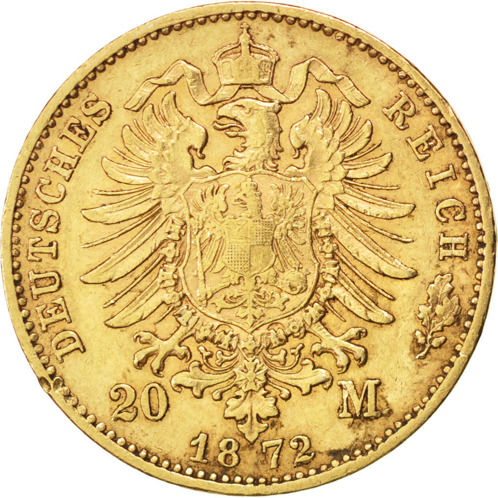 Coin, German States, BAVARIA, Ludwig II, 20 Mark, 1872, Munich, AU(50-53), Gold