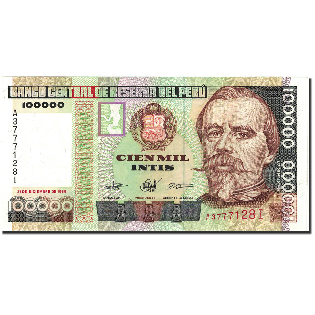Banknote, Peru, 100,000 Intis, 1985-1991, 1989-12-21, UNC(60-62)
