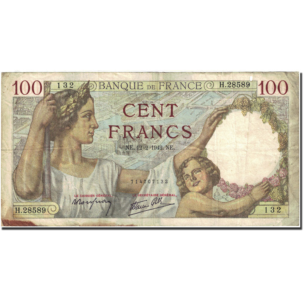 Frankrijk, 100 Francs, 100 F 1939-1942 ''Sully'', 1939, 1942-02-12, TB+, KM:94