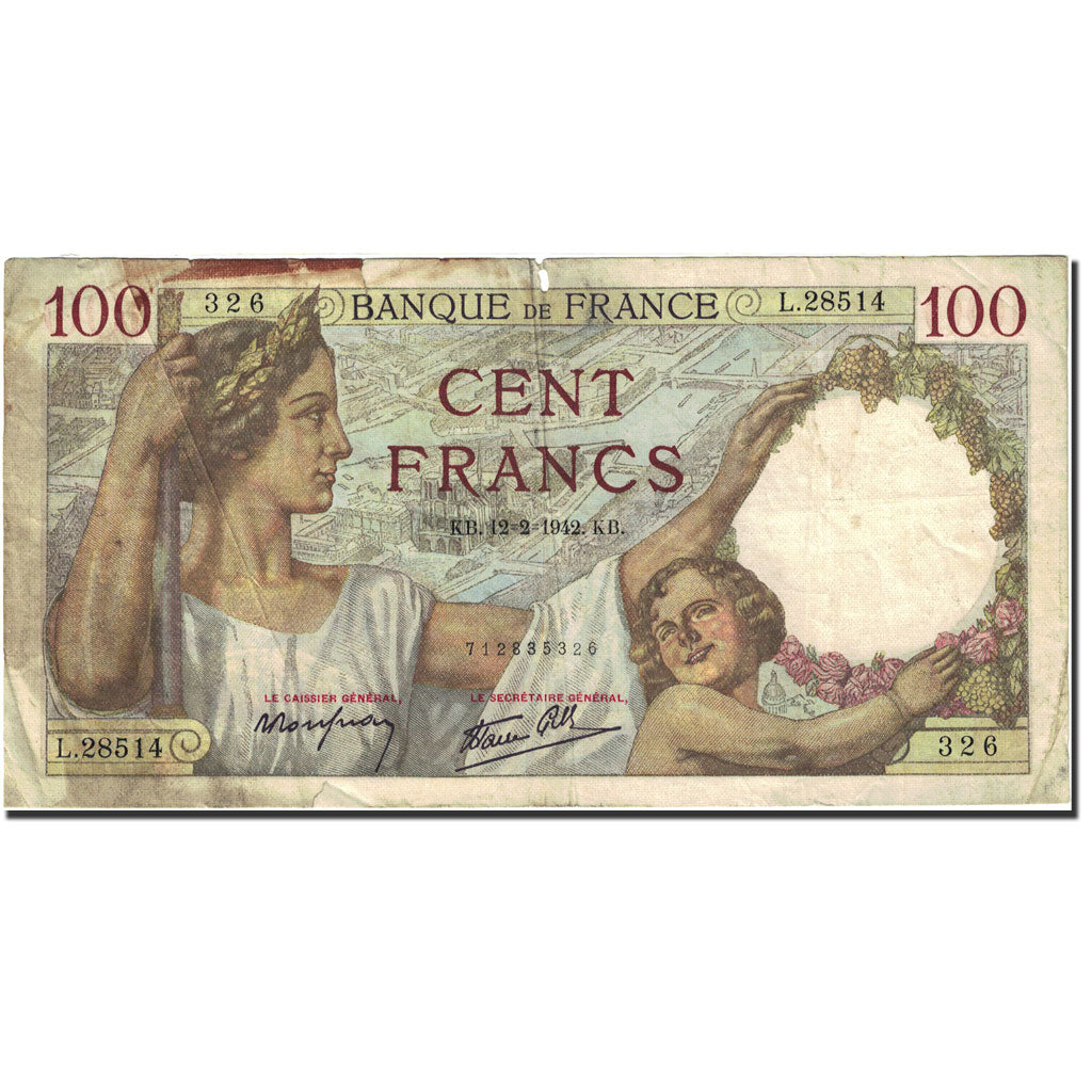 France, 100 Francs, 100 F 1939-1942 ''Sully'', 1939, 1942-02-12, TB, KM:94