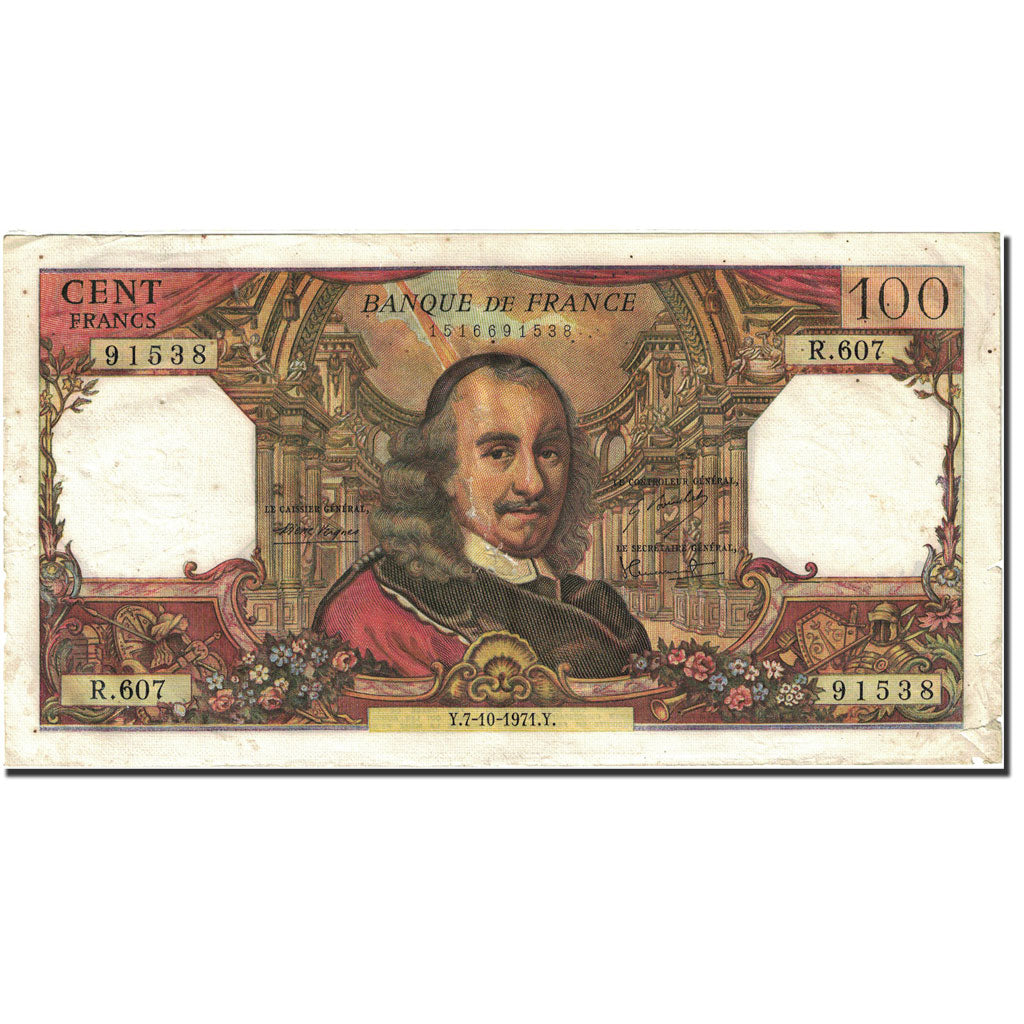 France, 100 Francs, 100 F 1964-1979 ''Corneille'', 1964, 1971-10-07, VF(20-25)