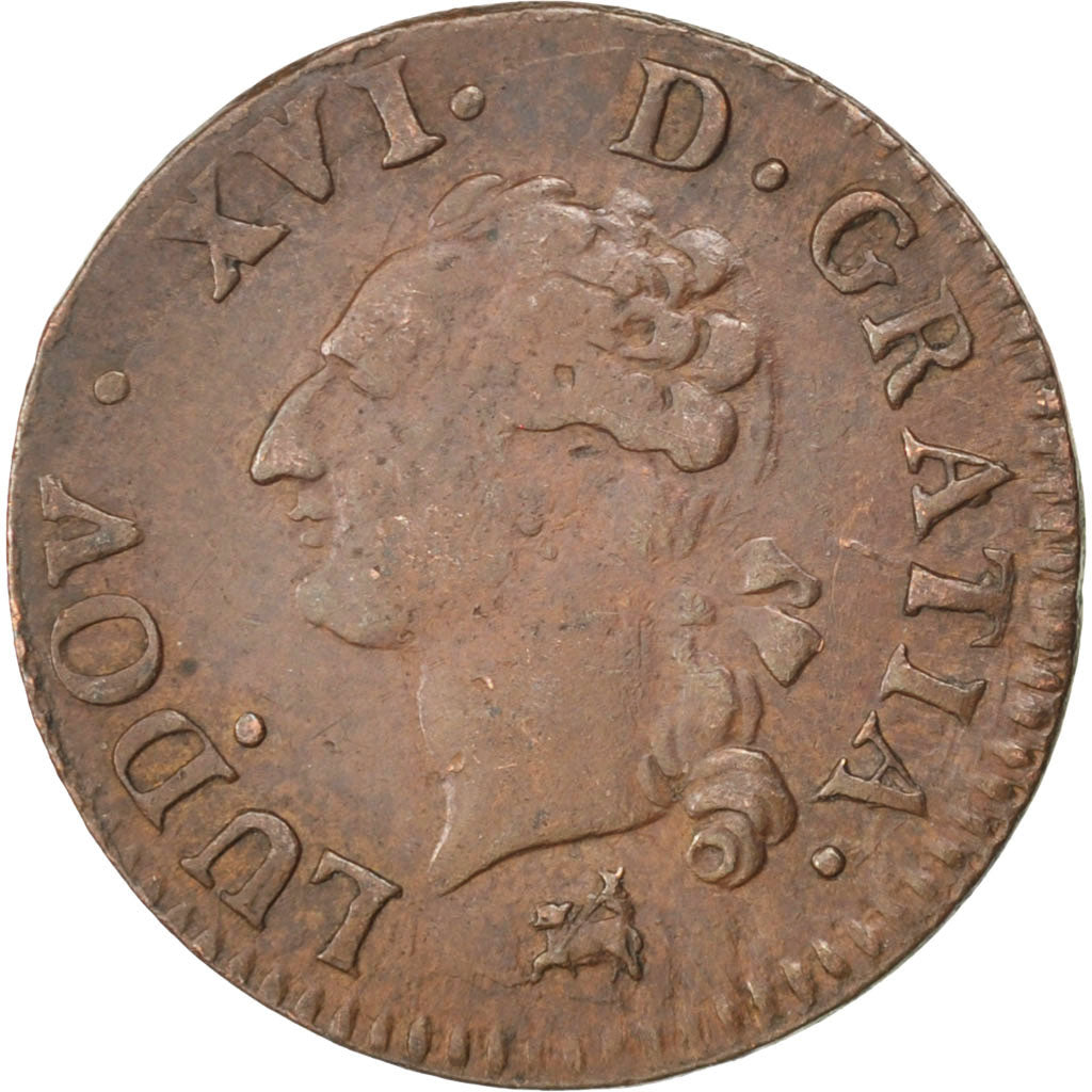 Moneda, Francia, Louis XVI, Liard, Liard, 1791, Rouen, MBC, Cobre, KM:585.3