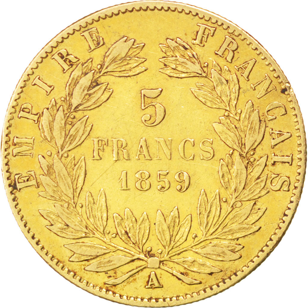 Francia, 5 Francs, 1859, Paris, BB, Oro, KM:782.1, Gadoury:1001