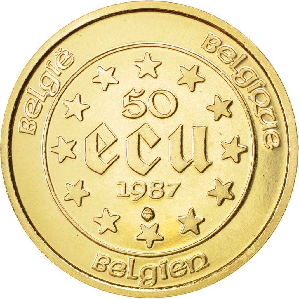 BELGIUM, 50 ECU, 1987, KM #167, MS(63), Gold, 23, 17.23