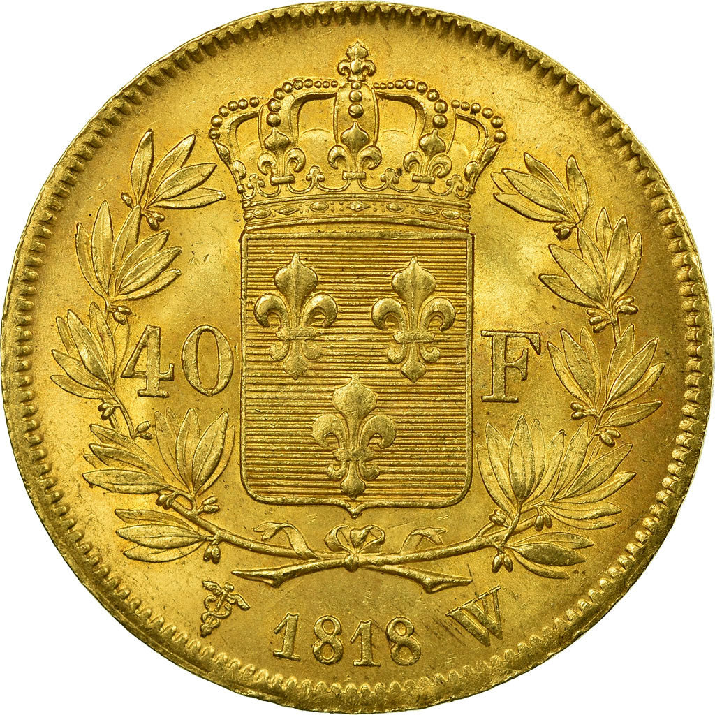 Moneda, Francia, Louis XVIII, Louis XVIII, 40 Francs, 1818, Lille, MBC+, Oro