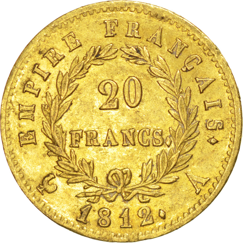 FRANCE, Napoléon I, 20 Francs, 1812, Paris, KM #695.1, AU(55-58), Gold, Gadoury 