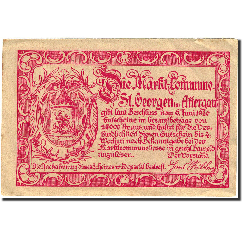 Banknote, Austria, Sankt Georgen im Attergau, 90 Heller, village, 1920