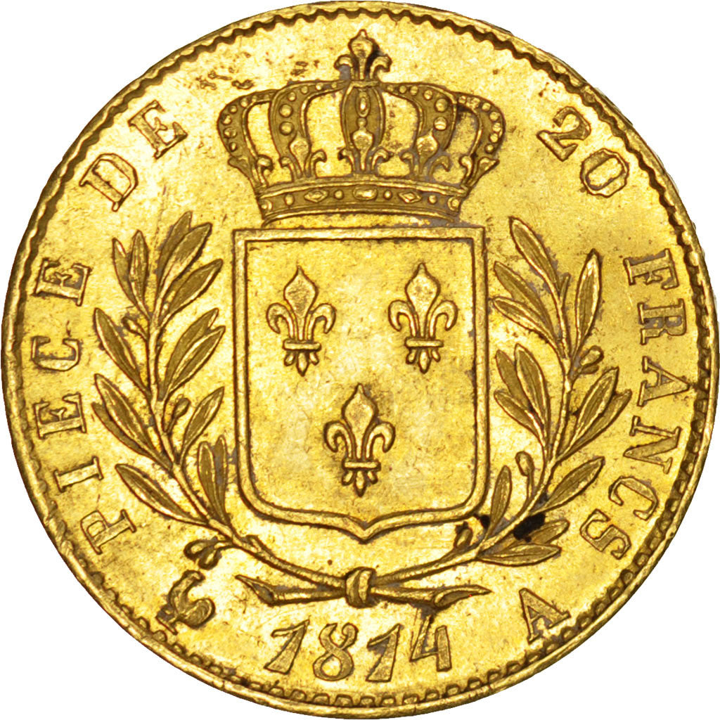 Louis XVIII, Première Restauration, 20 Francs or 1814 Paris, KM 706.1