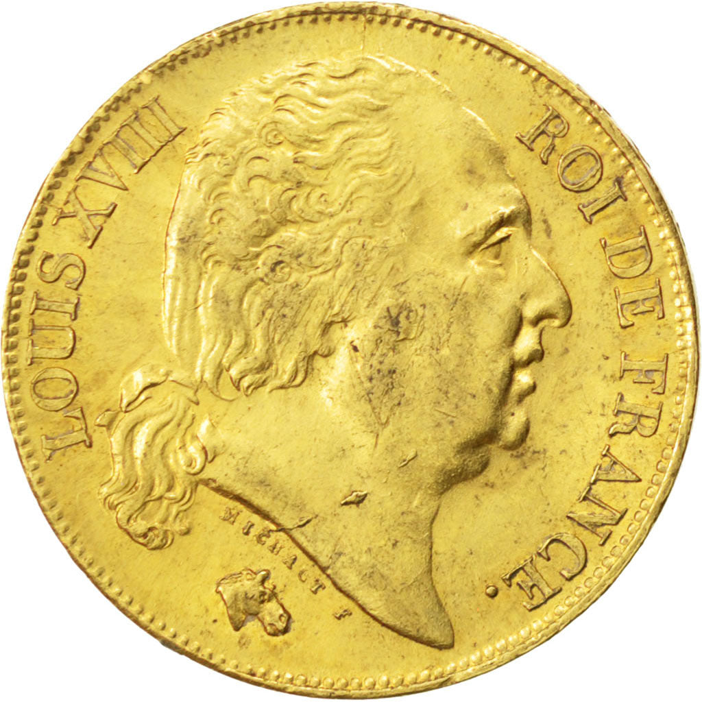 FRANCE, Louis XVIII, 20 Francs, 1818, Lille, KM #712.9, EF(40-45), Gold,...