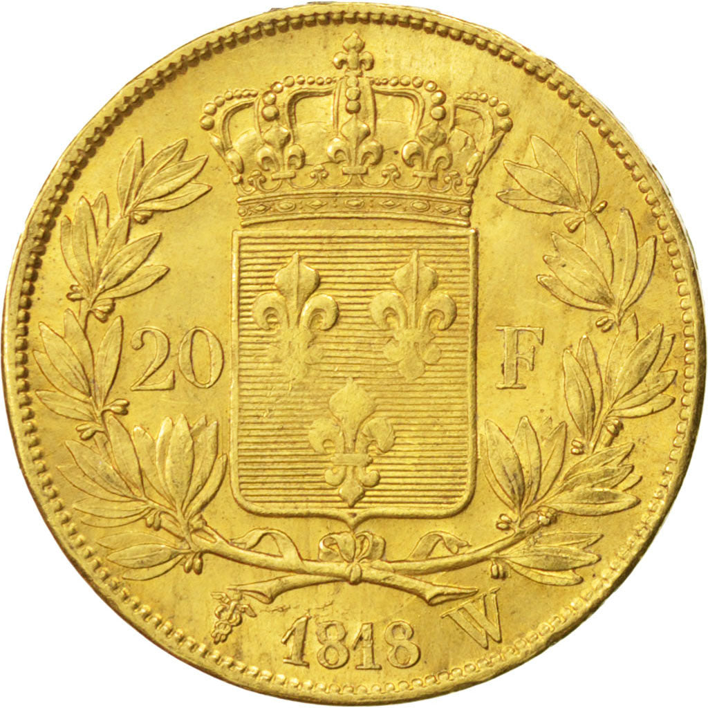 FRANCE, Louis XVIII, 20 Francs, 1818, Lille, KM #712.9, EF(40-45), Gold,...