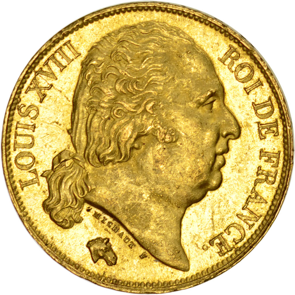 FRANCE, 20 Francs, 1824, Paris, KM #712.1, MS(60-62), Gold, Gadoury #1028, 6.43