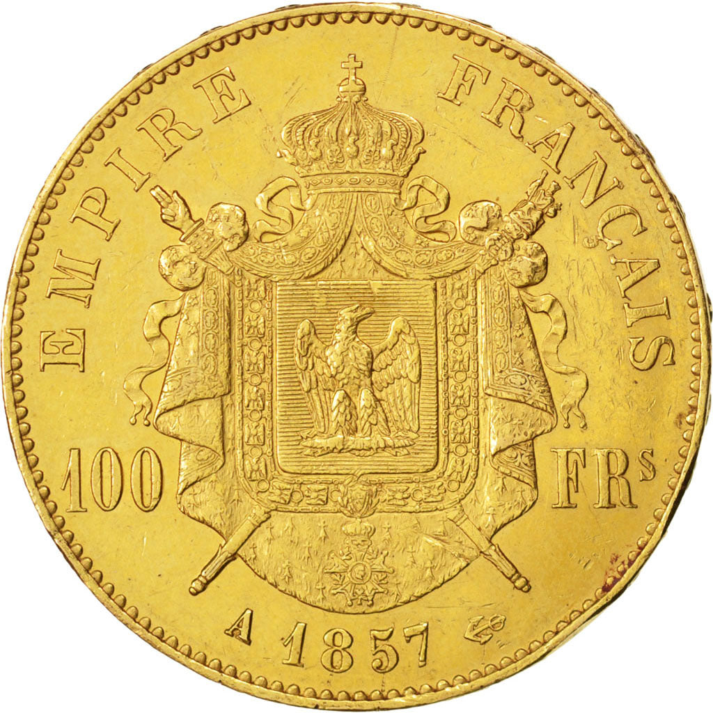 Francia, Napoleon III, Napoléon III, 100 Francs, 1857, Paris, BB, Oro, KM:78...